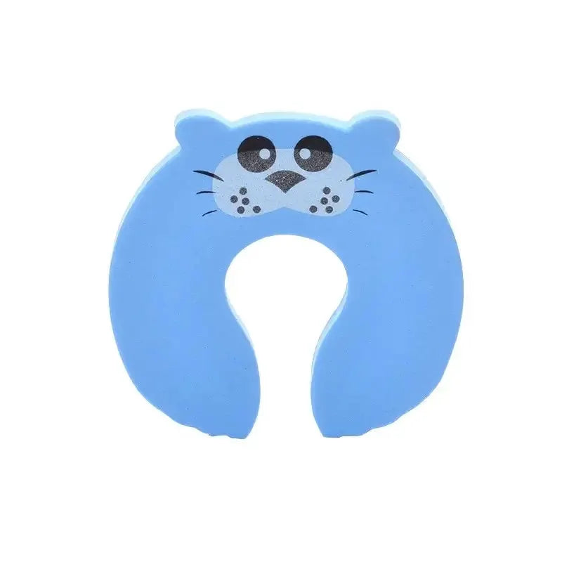 Baby safety door stopper by Simples Market, blue cartoon cat design for anti-pinch protection.