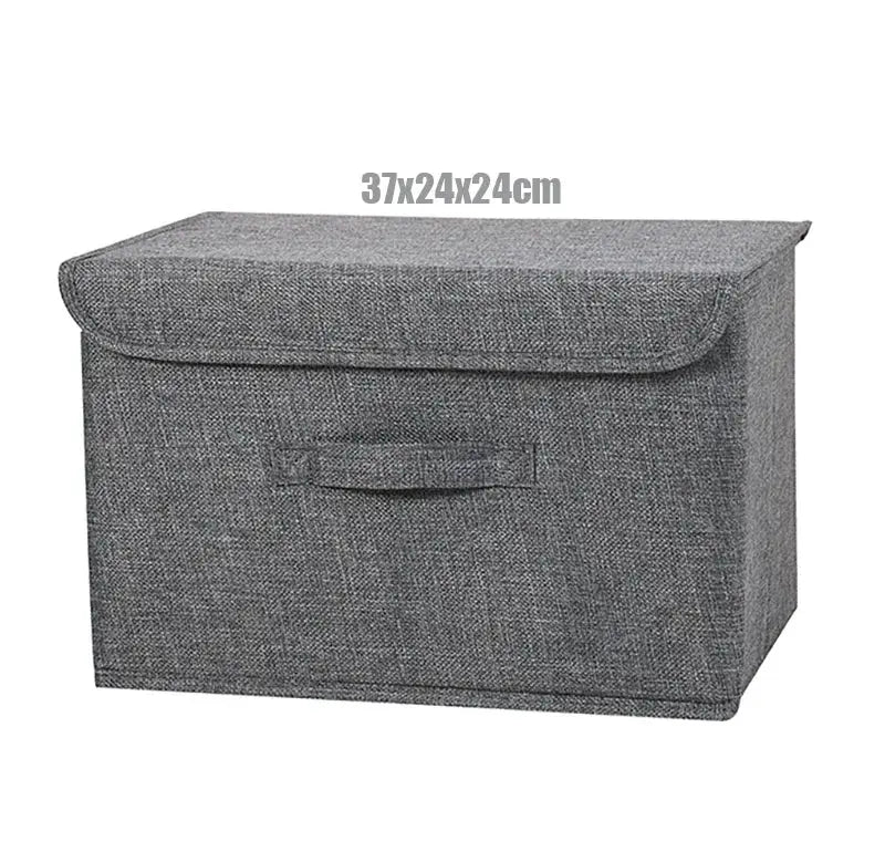 Storage box with lid, gray cotton-linen fabric, 37x24x24 cm, Simples Market