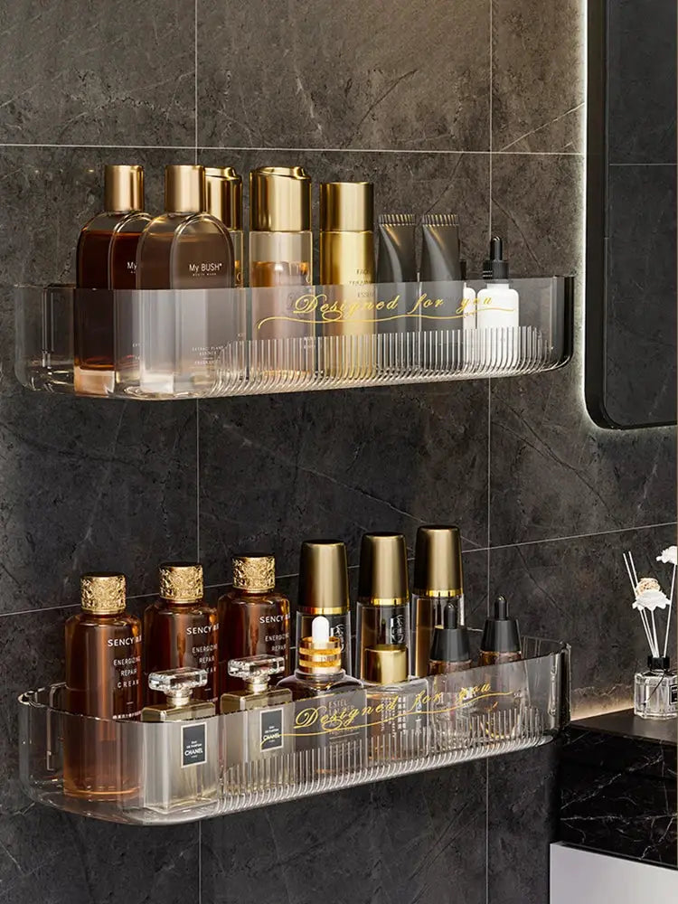 Light Luxury clear acrylic bathroom storage rack, two wall-mounted units for cosmetics and toiletries