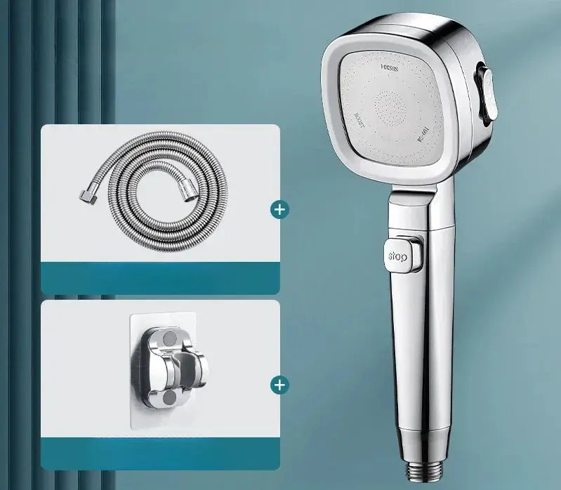 High Pressure Shower Head Water Saving 3 Modes Adjustable One Key Stop