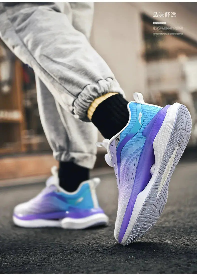 Pair of Simples Market men's sneakers in blue-to-purple gradient with white sole