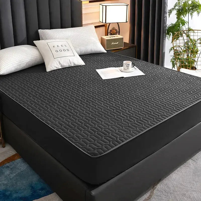Simples Market waterproof quilted mattress protector, dark gray, thick fitted sheet style, sizes 150/160/180x200