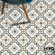 9PCS matte waterproof tile decals; removable kitchen and living room tile stickers in blue-gray and beige geometric pattern