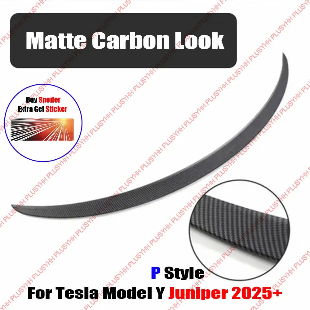 Rear spoiler with matte carbon look, P Style, by Simples Market for Tesla Model Y/Model 3 (2017–2023), Juniper 2025+