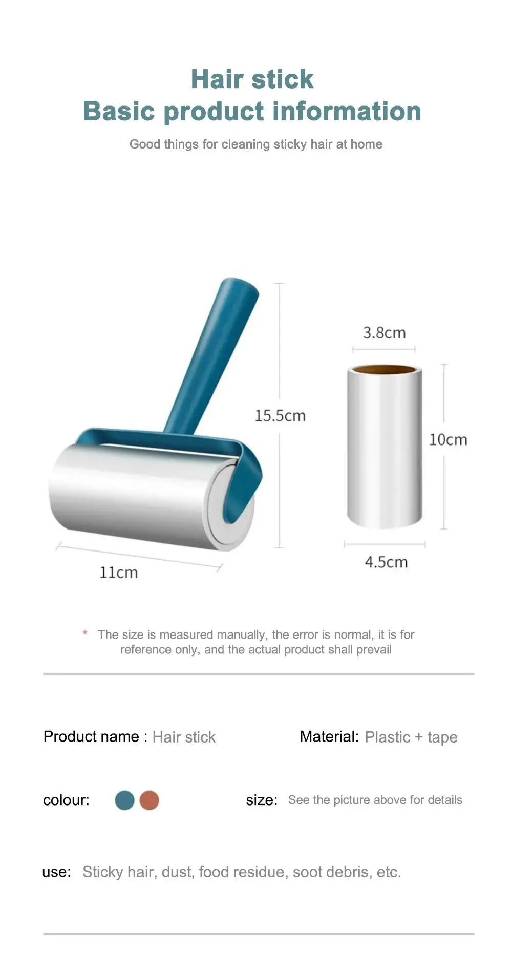 Simples Market lint roller with tearable roll paper, blue handle and silver roller; pet hair and clothing cleaning tool
