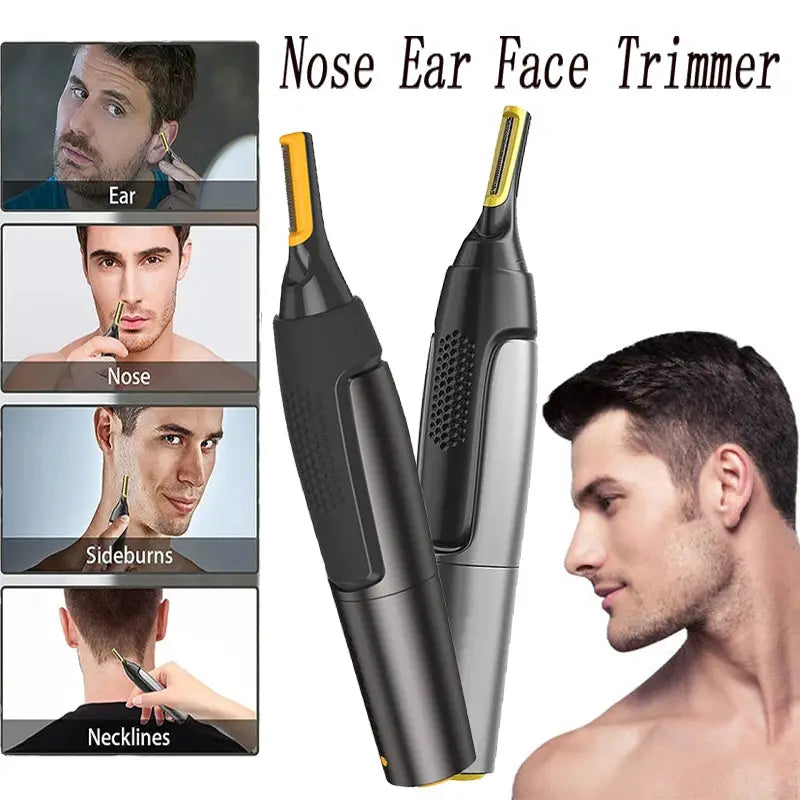 Nose Ear Face Trimmer 2-pack by Simples Market; black cordless electric trimmers with yellow accents
