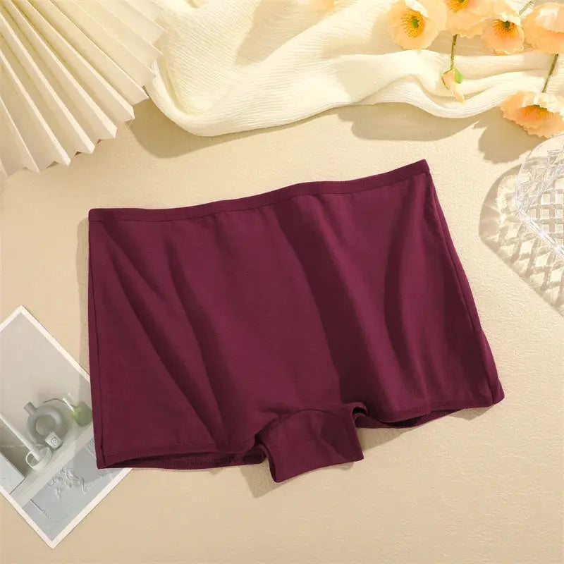 Simples Market women's cotton seamless boxer briefs in burgundy, solid color underwear XS-XL