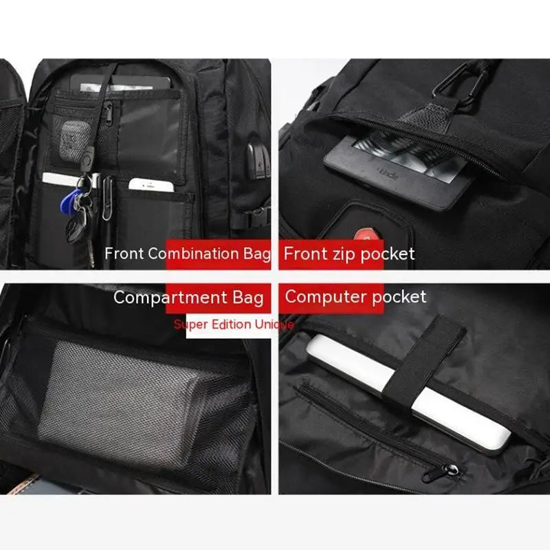 Simples Market travel backpack, black waterproof, large 50L/80L with shoe compartment and laptop pocket