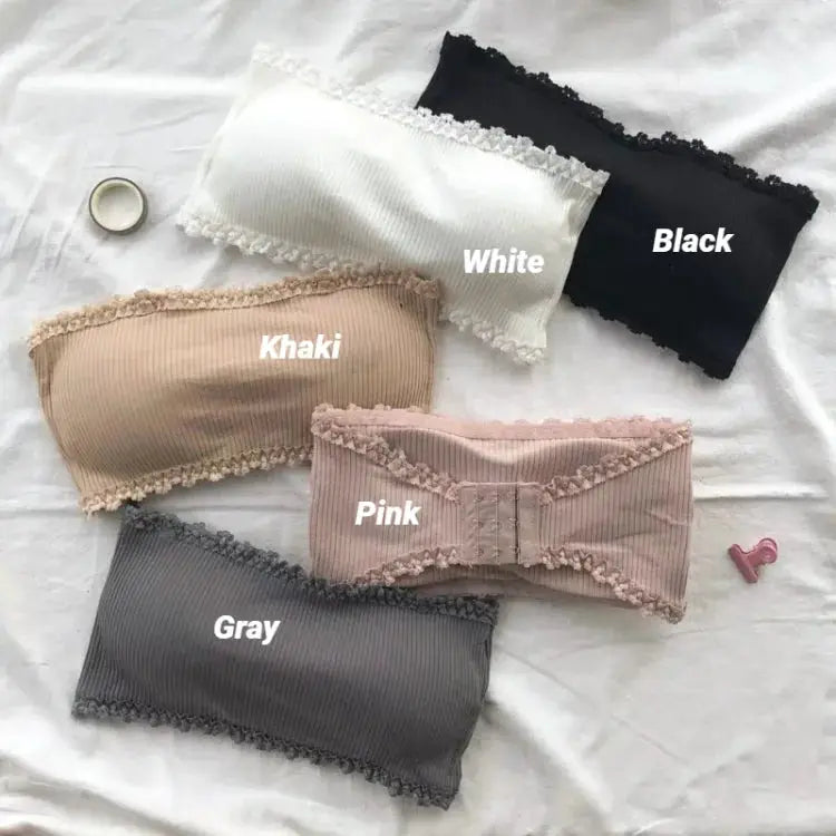 Simples Market strapless lace bras set in white, black, khaki, pink, and gray (5 pieces)