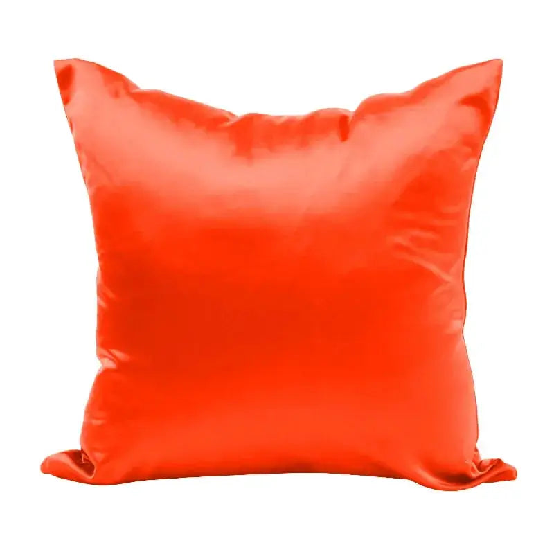 Satin pillow cover in bright orange-red, smooth glossy cushion for sofa or chair