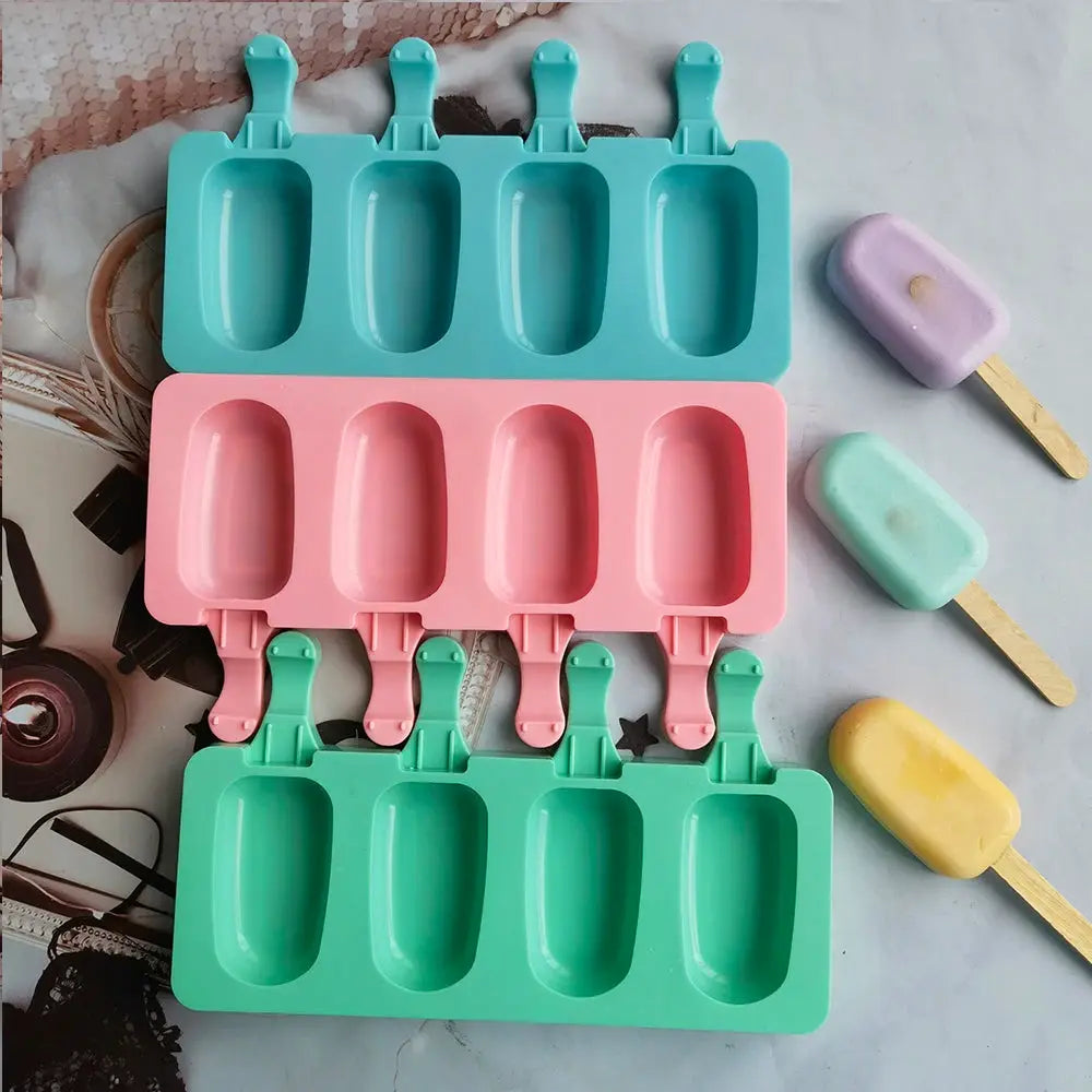 4 Cell Oval Silicone Ice Cream Mold For Popsicles DIY Ice Pop Maker And Cake Baking Tool