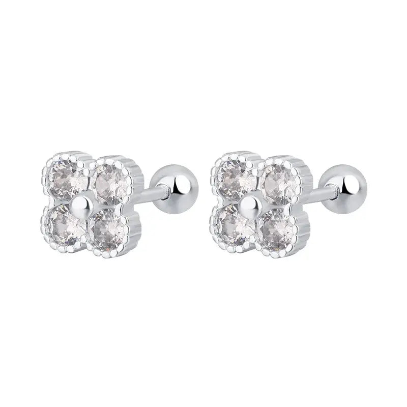 Sterling silver four-round zircon cluster stud earrings by Simples Market