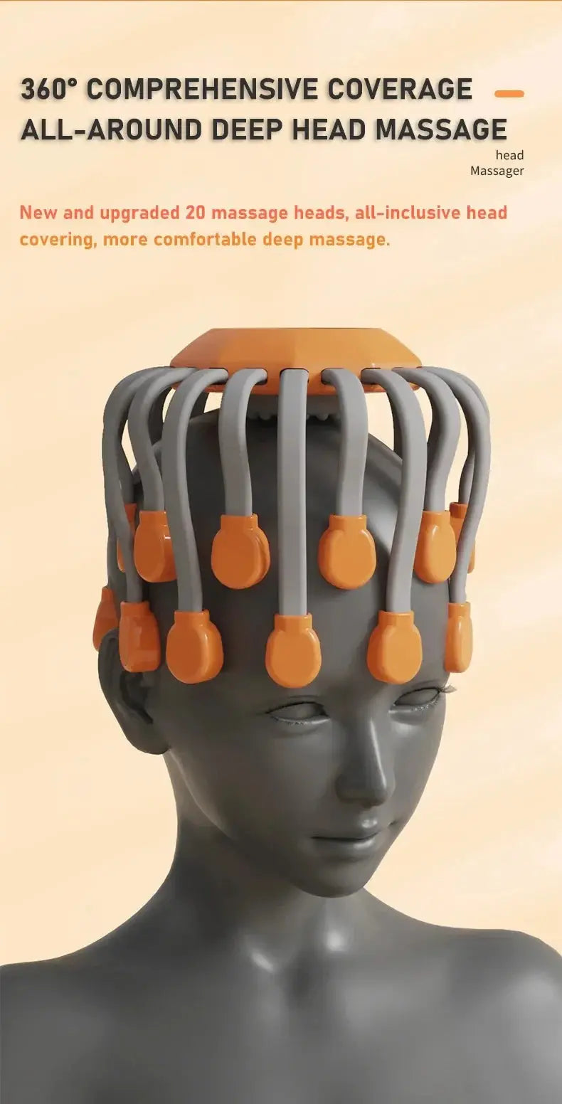 Simples Market 20-head orange scalp massager with gray flexible arms and orange tips