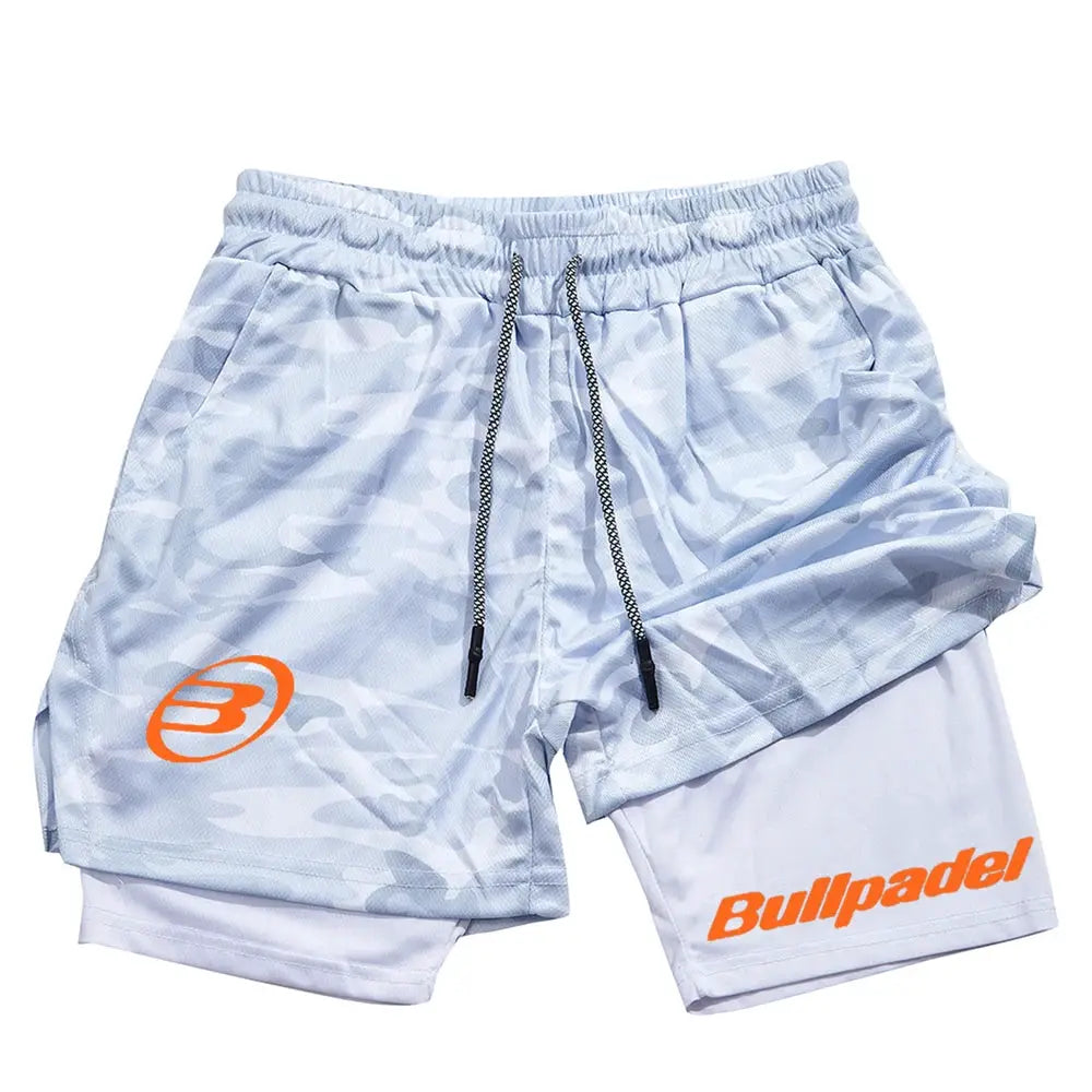 Berserk men's 2-in-1 sports shorts, light blue camo, quick-dry double-layer with Bullpadel logo