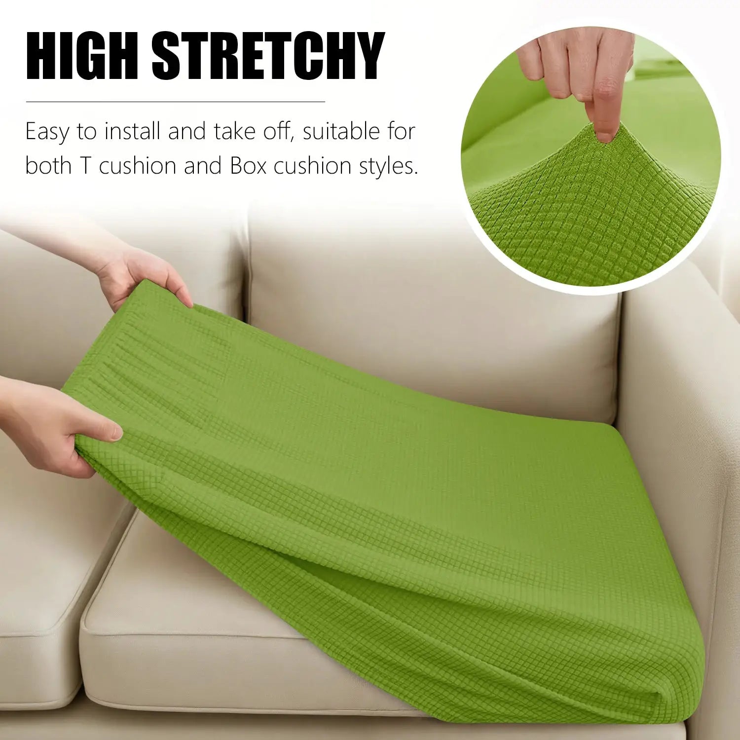 Green jacquard sofa cushion cover for living room, fits 1-4 seat cushions