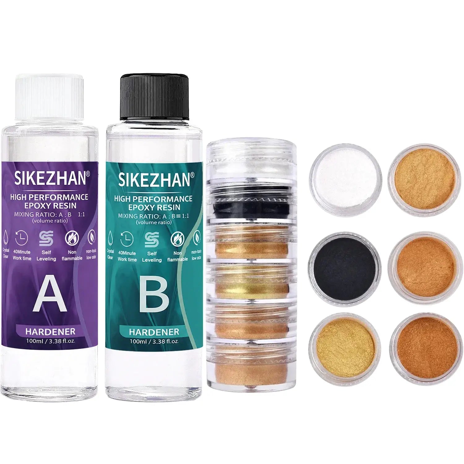 Crystal Clear Epoxy Resin Kit With Six Color Mica Powder And AB Glue For DIY Jewelry Making Nail Art Soap Casting Crafts