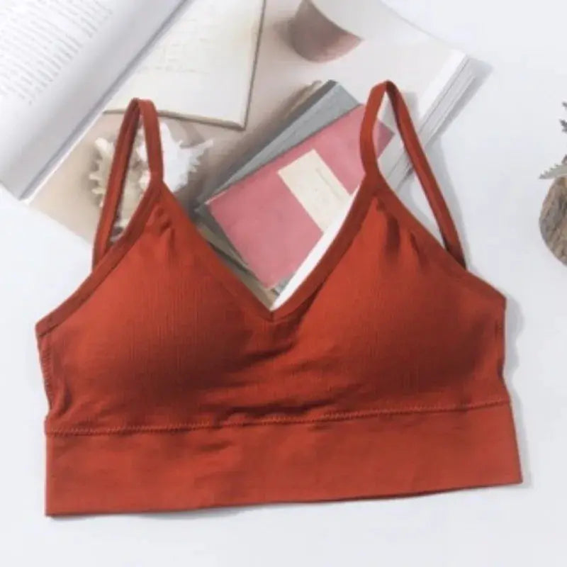 Seamless rust-orange cotton padded wireless bralettes, kit of 4
