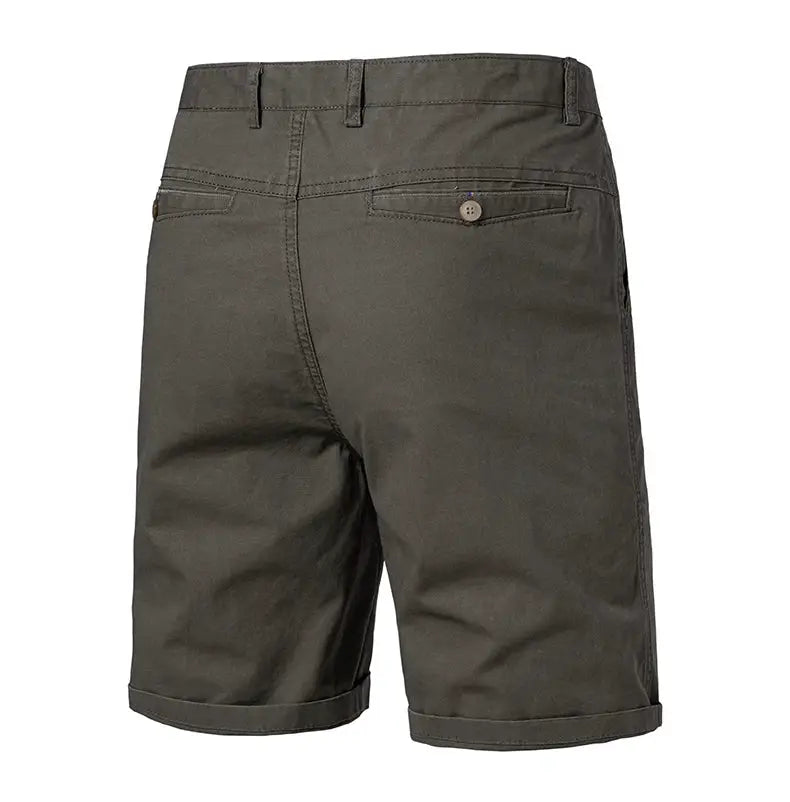 Men's golf shorts by Simples Market in olive, lightweight quick-dry flat-front with 4 pockets