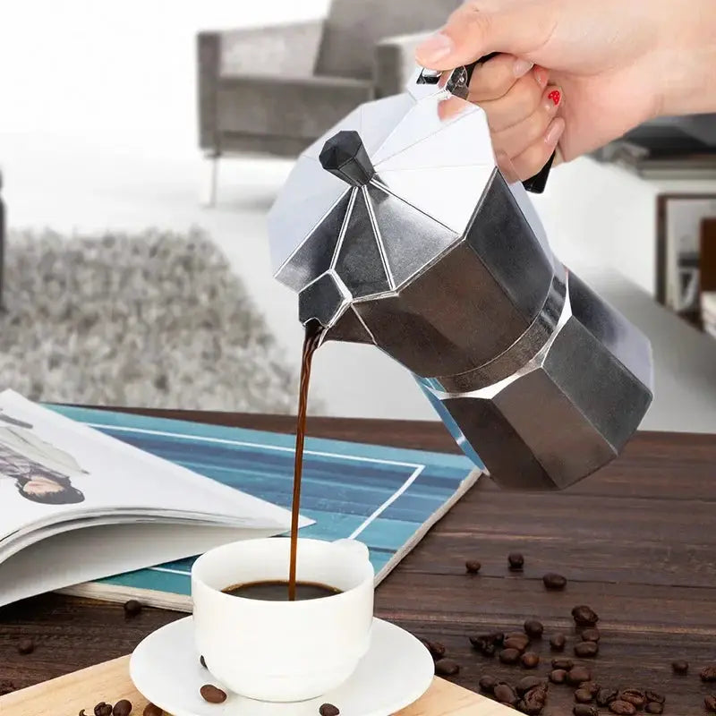 ItaliaBrew Moka Pot Portable Octagonal Stainless Steel Espresso Maker For Rich Italian Coffee