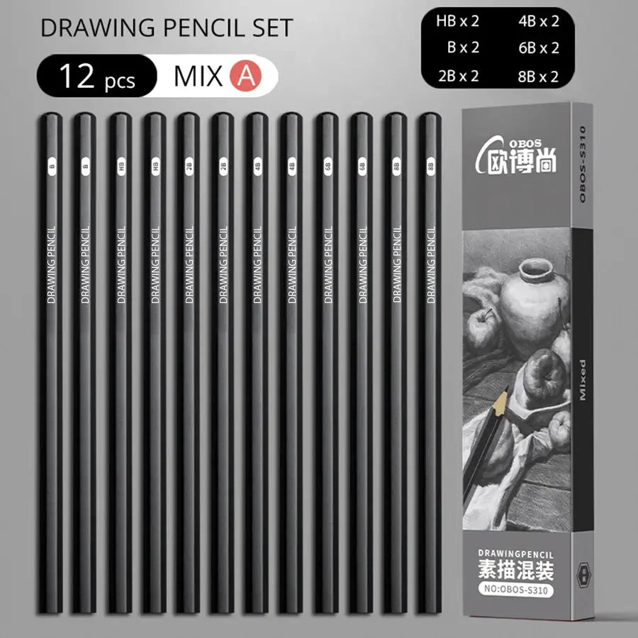 Drawing pencil set, 12-piece mixed HB B 2B 4B 6B 8B graphite pencils by Simples Market