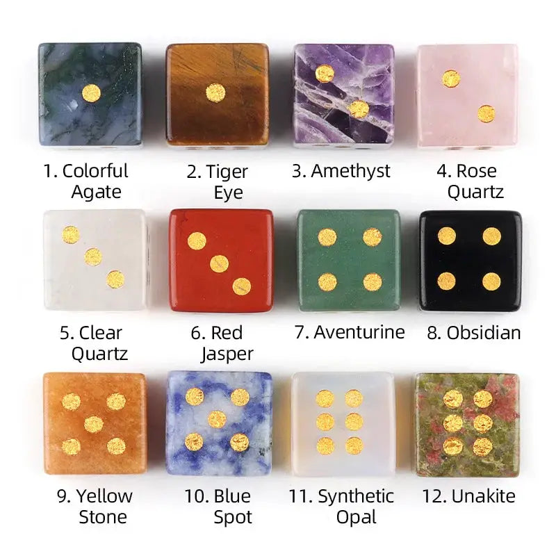 5 Piece Natural Stone Dice Set Amethyst Agate Tiger Eye 1.6cm Each Stone For Tabletop Games Wholesale