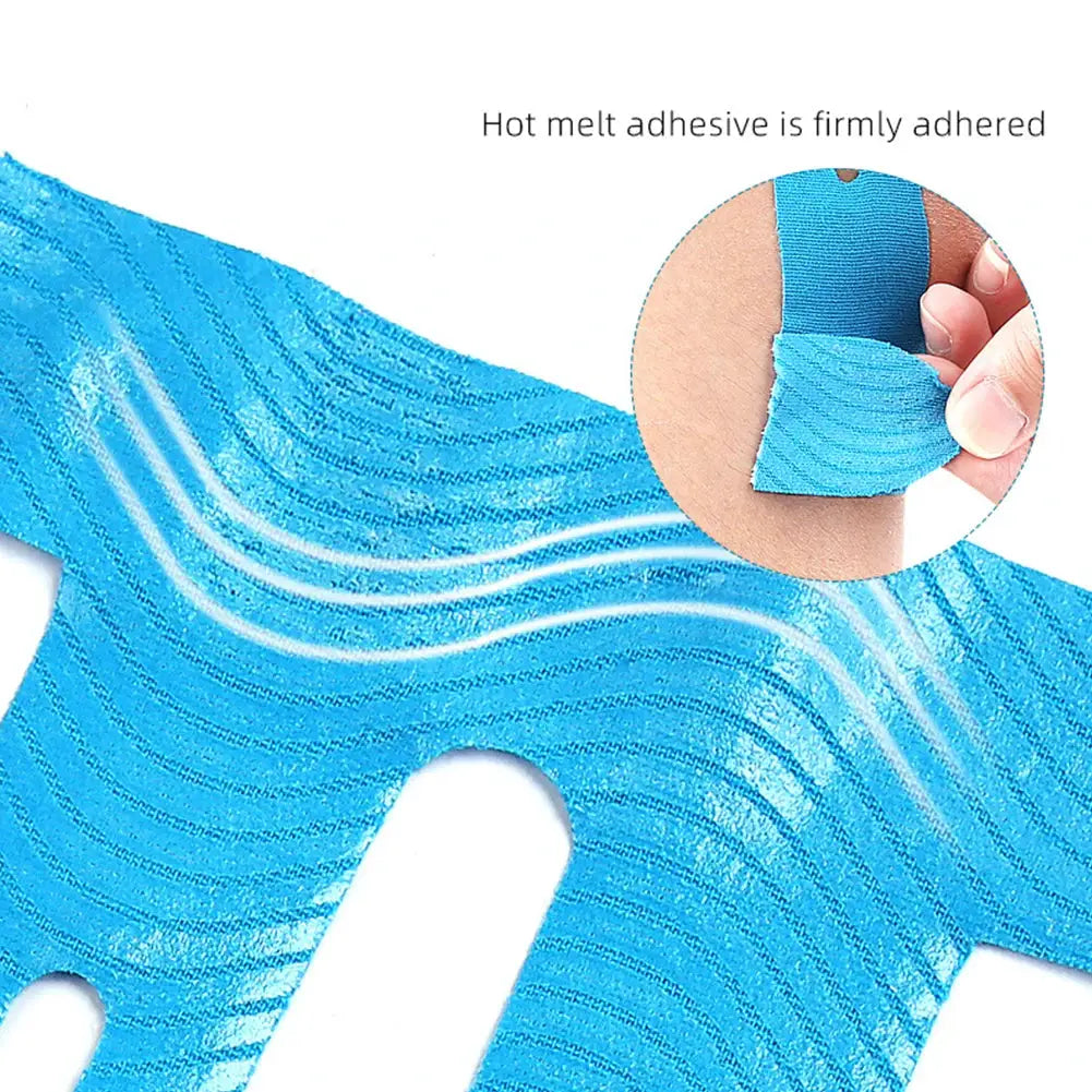 Kinesiology tape set (5 pcs) in blue, breathable precut patches for knee and shoulder support by Simples Market