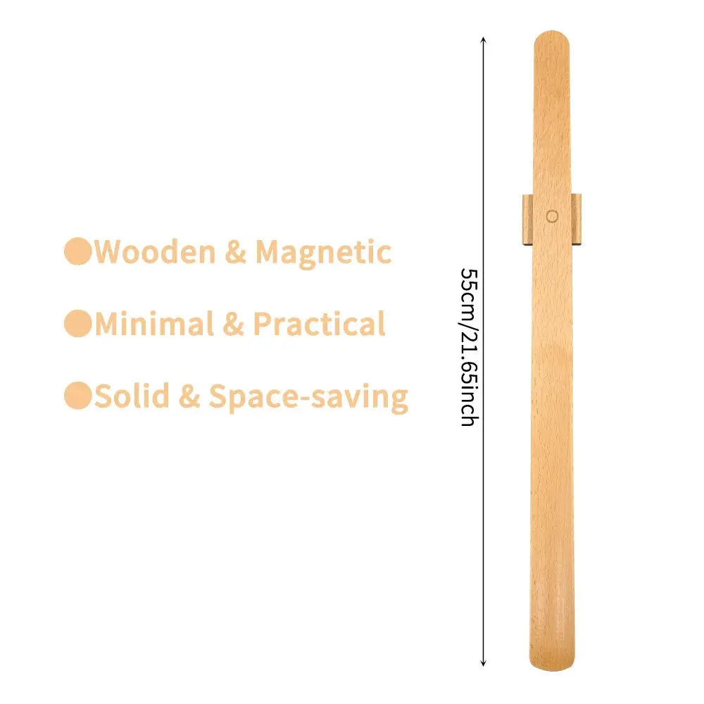 Premium beech wood shoe horn with magnetic base, 55 cm long handle