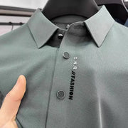 Polo shirt, GNR FASHION, sage green textured knit, short-sleeve with metal-ring button placket