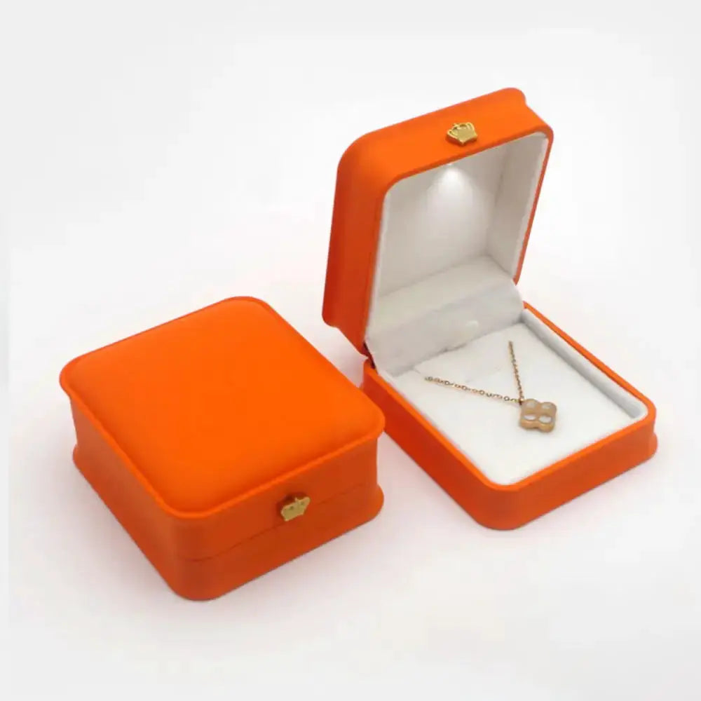 LED Jewelry Ring Box With Light Leather Exterior And Velvet Interior For Proposal Engagement Wedding Gift