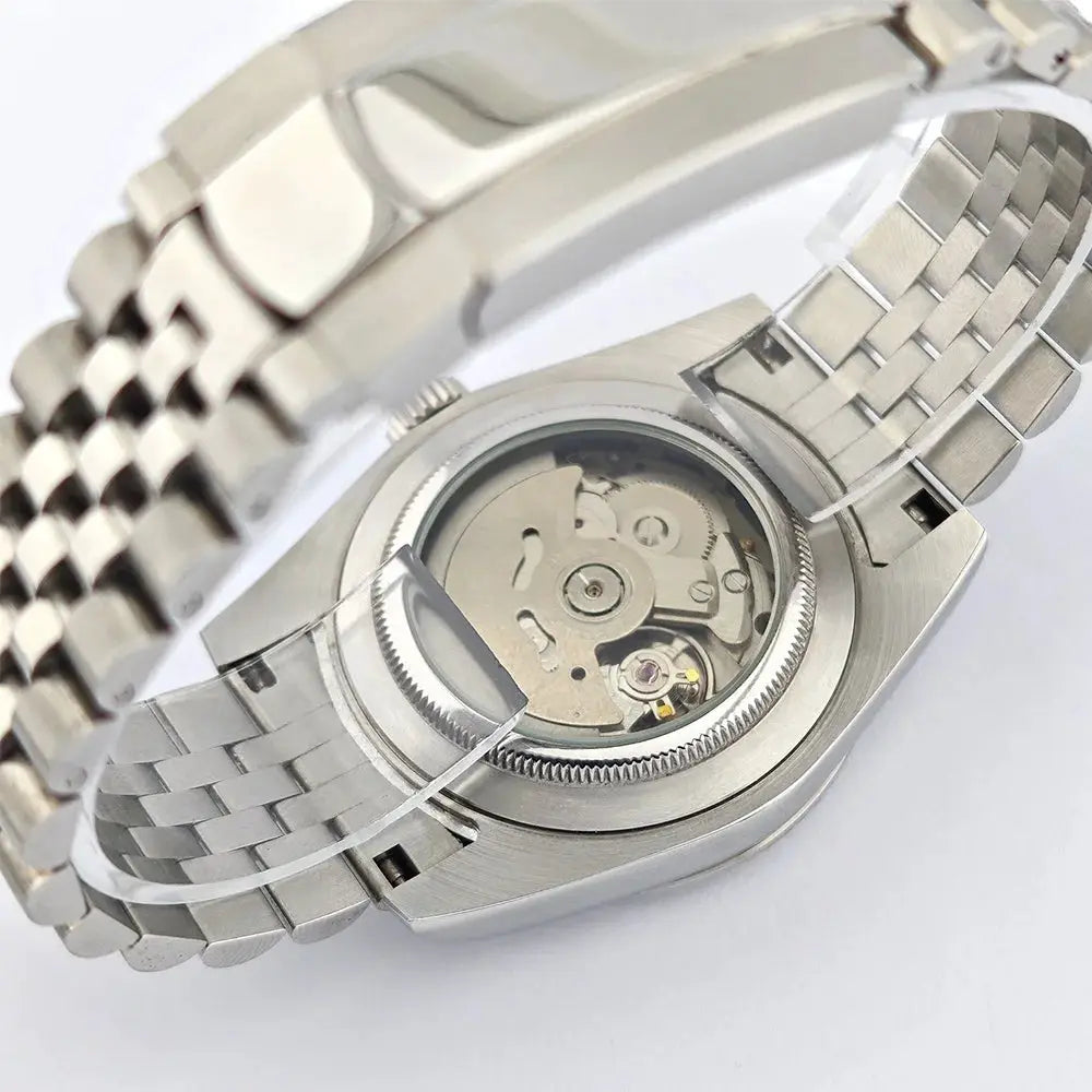NH35 automatic watch with stainless steel bracelet and exhibition case back