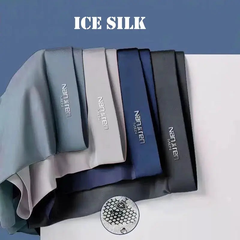 Men's ice silk boxer shorts 4-pair set in assorted colors, breathable U-convex design.