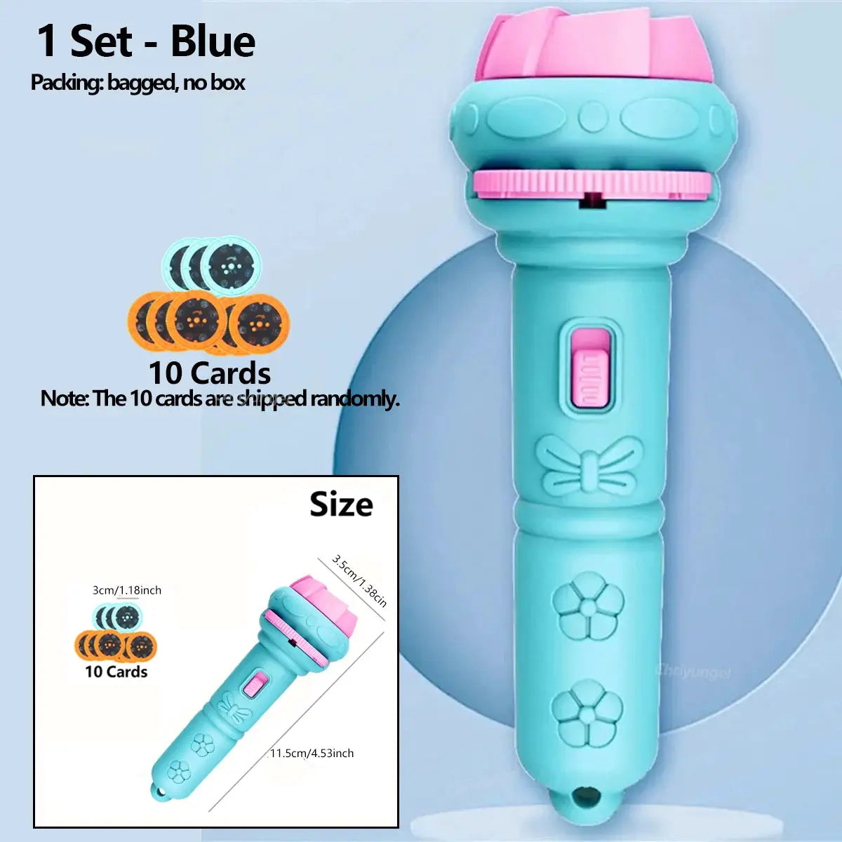 Kids Cartoon Projector Flashlight With 80 Images And 10 Cards Night Light Toy For Bedtime Stories And Education Gift