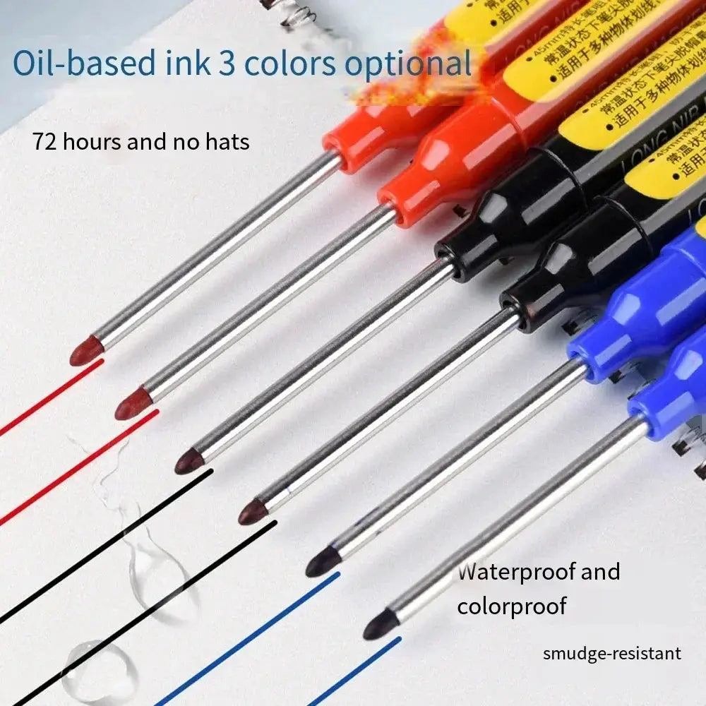 Carpenter marker pen set with 45mm nibs; assorted red, black, blue, white colors; waterproof and smudge-resistant