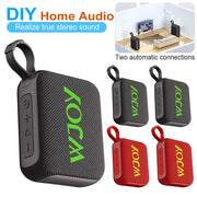 G04 Bluetooth portable speaker set; five square fabric-covered speakers with YOCA logo in black and red colors