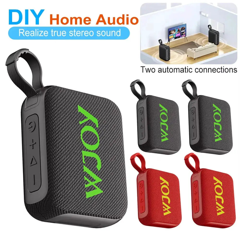 G04 Bluetooth portable speaker set; five square fabric-covered speakers with YOCA logo in black and red colors