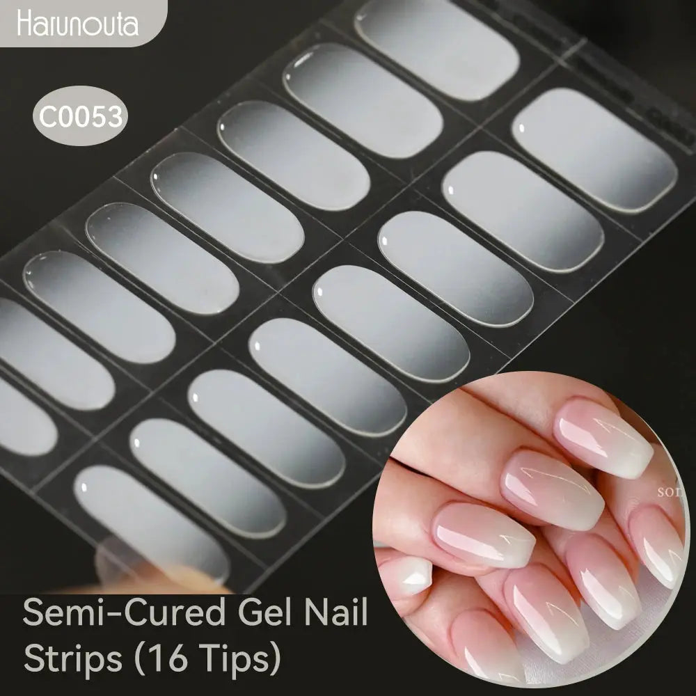 Gel nail strips Harunouta gradient auroras, semi-cured, 16 tips, glossy nude gradient