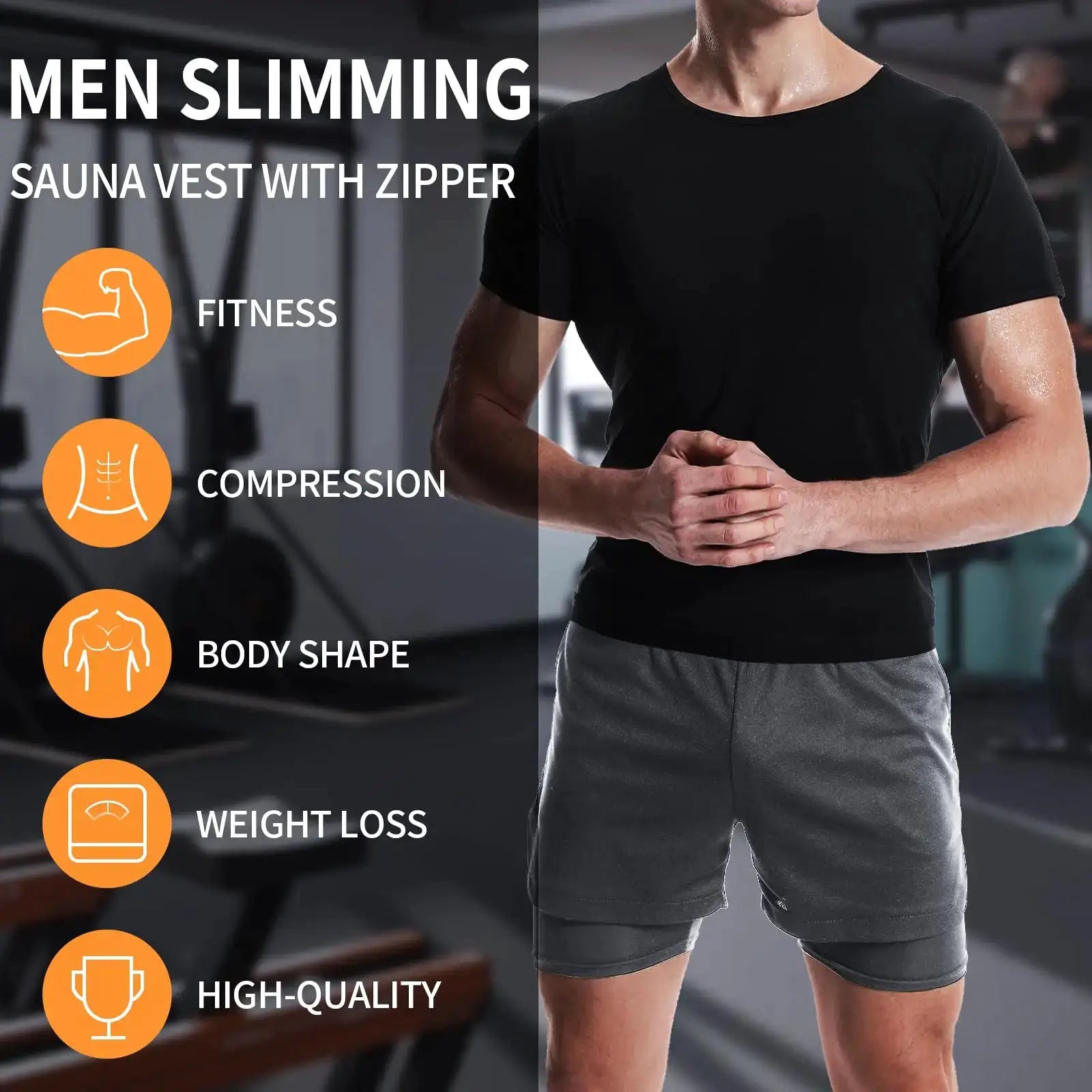 Simples Market Pop Closets men's sauna shirt with zipper - black short-sleeve compression tee for workouts.