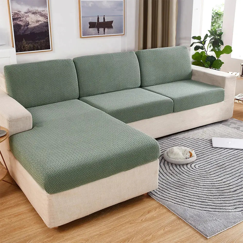 Simples Market thick jacquard green sofa seat cushion covers set of 3, removable furniture protector for sofas