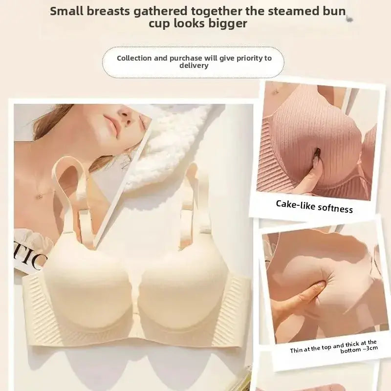 Simples Market push-up bra for small chests, beige, 6cm thick padding, no steel ring, comfortable lift lingerie