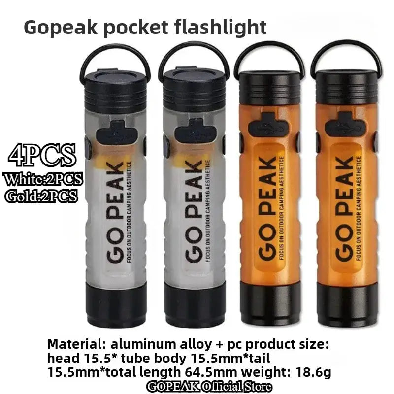 GoPeak pocket LED flashlight set of 4, aluminum alloy bodies, 2 white and 2 orange, with loop