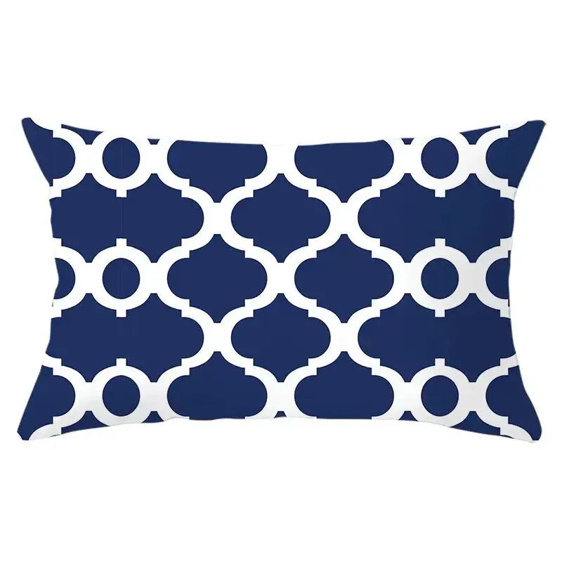 Decorative rectangular pillowcase, 30x50 cm, blue and white geometric pattern, polyester, Simples Market.