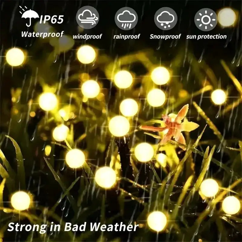 10 Lights Solar Lawn Lamp set with warm white LED firefly ground plugs on lawn