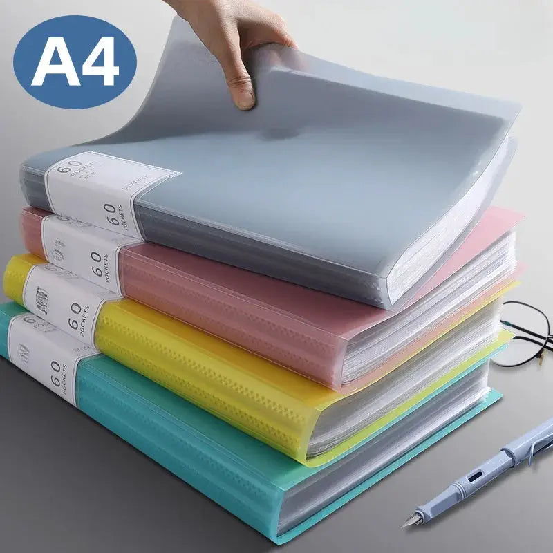 Simples Market A4 transparent insert folders, six pastel-colored data books with 60-pocket inserts.