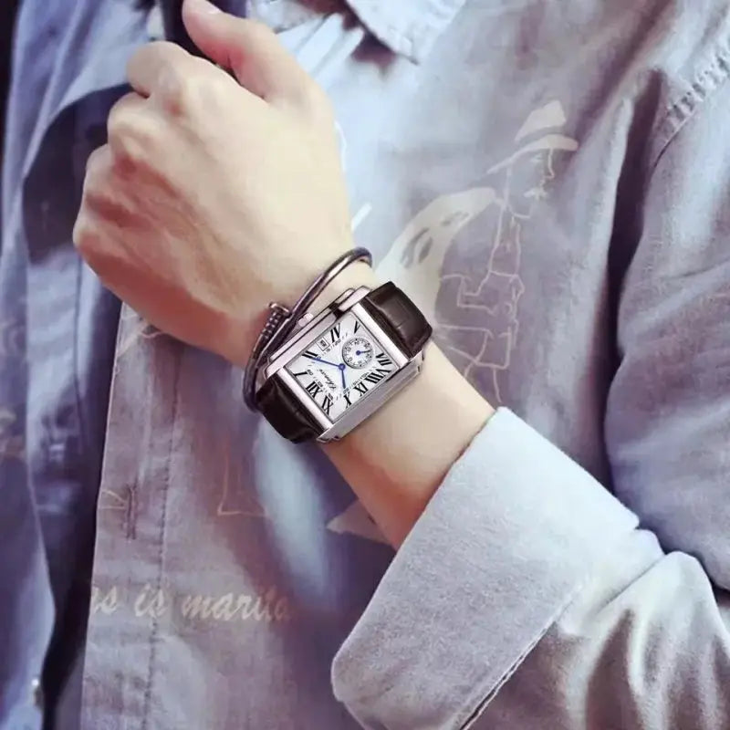 Chenxi 8216 Mens Watch With Alloy Case Leather Strap Waterproof Military Calendar Quartz Movement