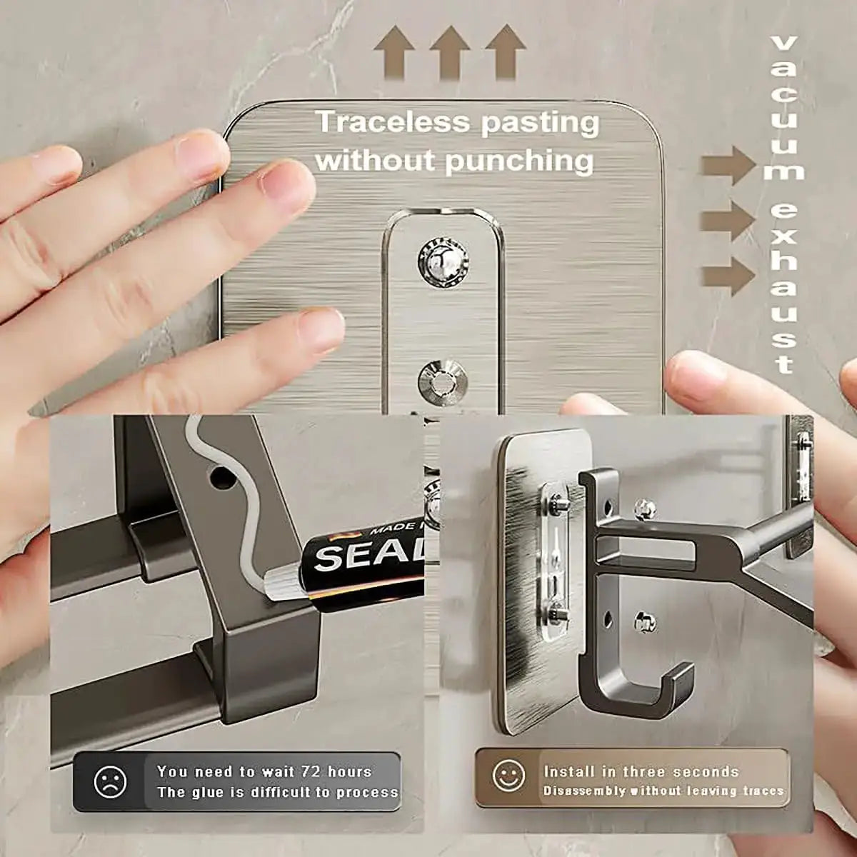 NovaWall Wall Mounted Towel Rack With Two Bars No Drill Installation For Bathroom And Kitchen