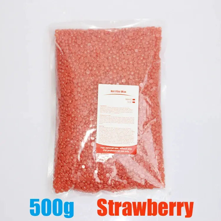 Hard wax beads, strawberry pink, 500g bag for waxing and wax warmers.