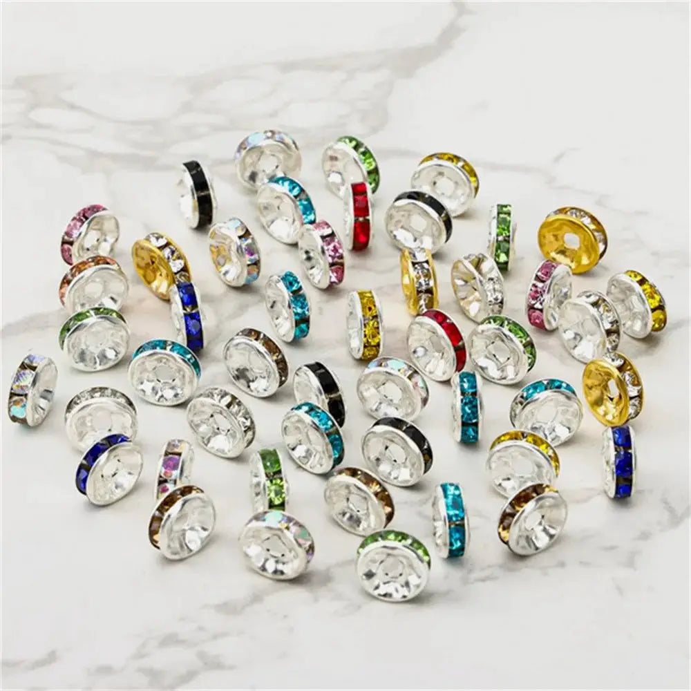 50 Or 100 Pcs 6 Or 8 Mm Mixed Color Shining Rondelle Loose Beads Inlaid Rhinestones For Diy Jewelry Crafting