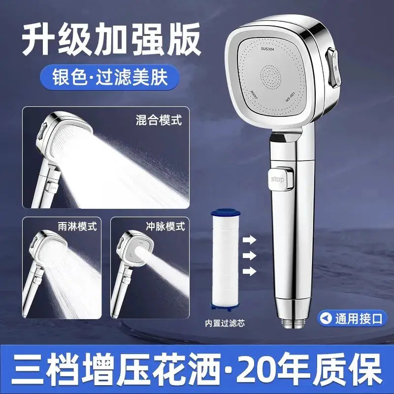 Shower head by Simples Market, chrome finish, 3 modes, high-pressure, water-saving, adjustable handheld