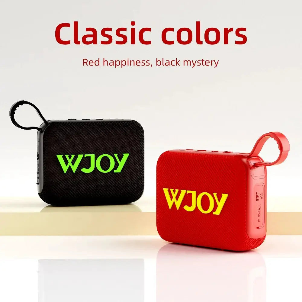 G04 Subwoofer Bluetooth 5.4 speakers by WJOY; twin portable mini speakers in black and red