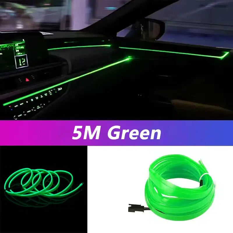 5M Car Interior Neon EL Wire LED Strip Light USB Powered Ambient Decorative Lamp For Auto DIY Party Atmosphere